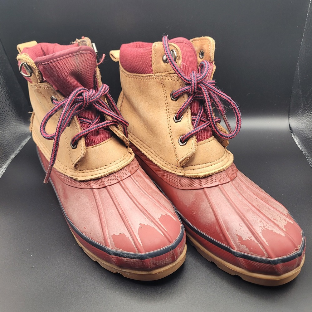 Lands End Womens Red Tan Leather Rubber Duck Boots Size 9M 39432 1965